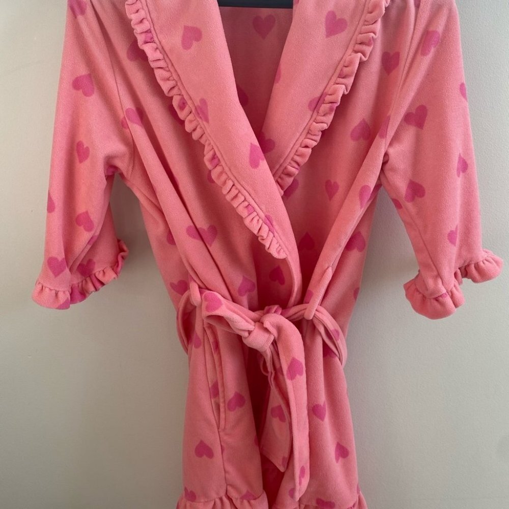 Betsey Johnson Robe hearts orange pink ruffle frills cute y2k bathrobe soft
